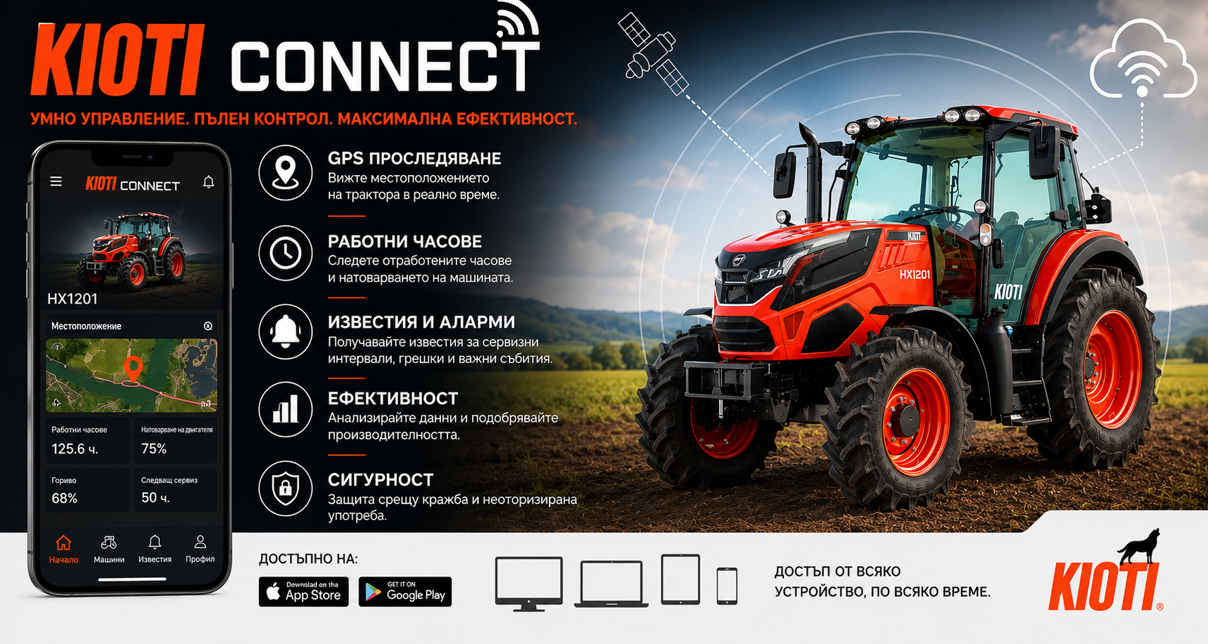 KIOTI CONNECT – Умно управление на Вашия трактор